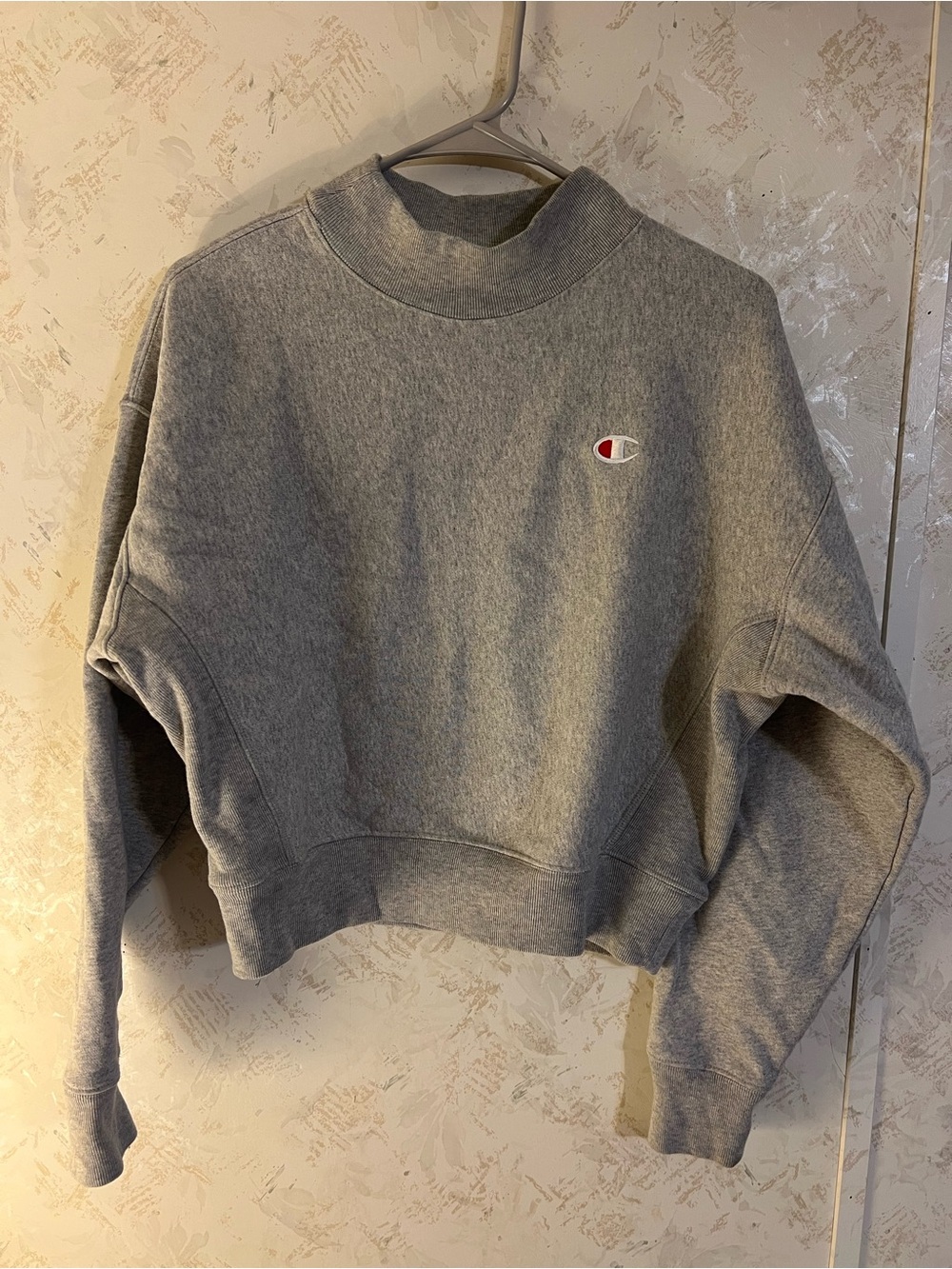 Champion Women's Light Gray Cropped Crewneck Sweatshirt